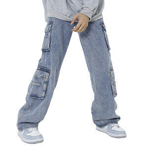 กางเกงยีนส์แฟชั่นใหม่สำหรับผู้ชาย คุณภาพสูง กระเป๋าแบบกำหนดเอง สไตล์สตรีทแวร์ ทรงหลวม ทันสมัย - Product Image 1