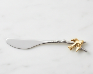 Stainless Steel Cheese <b>Knife</b> <b>Spreader</b> With Branch Shaped Handle And Gold Bird Decor For Kitchen Use - Product Image 1