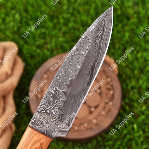 Couteau de chasse et de camping en acier Damas forgé à la main de qualité industrielle, manche en bois d'olivier, étui personnalisable, OEM, OBM - Product Image 4