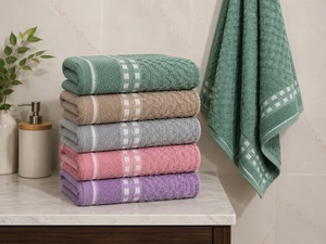 Cotton Woven Striped Thickened Absorbent Rectangle <b>Bath</b> and Face <b>Towel</b> Soft for Kitchen Bathroom Spa Use - Product Image 1