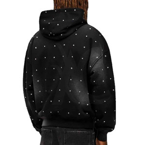 Sudadera con capucha de mezcla de algodón de moda con pedrería, ideal para uso diario informal, con un llamativo diseño de pedrería. - Product Image 3