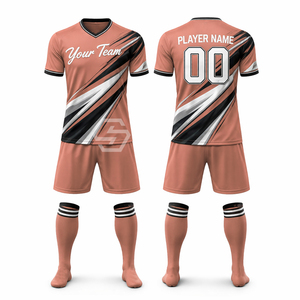 Ensemble de maillots de football personnalisés sublimés 100 % polyester, col en V, manches courtes, respirant, en maille, séchage rapide, uniforme complet - Product Image 5