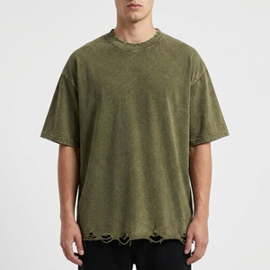 Men's Washed Vintage Oversized Distress T-<b>Shirt</b> Heavy Cotton Casual Boxy Streetwear Eco-Friendly Breathable Fashion Tee - Product Image 5
