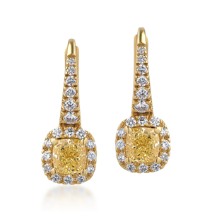 Pendientes de Diamantes de Corte Cojín en Oro Amarillo de Lujo, Joyería de Boda para Mujer - Product Image 1