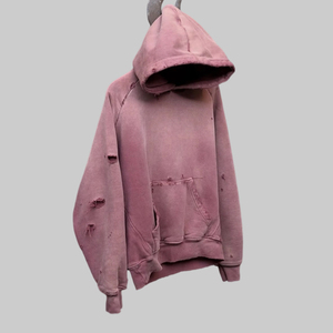 Oversized <b>Pink</b> Hooded <b>Sweatshirt</b> Unisex Garment Dyed Cotton French Terry Pocket Design Autumn Style OEM ODM Factory - Product Image 1