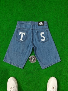 Snow Washed Blue Customize Embroidery Denim Jorts Embroidery <b>Patch</b> Loose Fit Wide Straight Leg Denim <b>Shorts</b> <b>Men</b> - Product Image 4