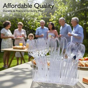 300 Count Clear Heavy-Duty Plastic Spoons Disposable Silverware Solid Cutlery <b>Utensils</b> Set Bulk Plastic <b>Utensils</b> - Product Image 2