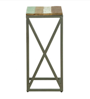 Table d'appoint pliable et convertible en bois recyclé et fer forgé, style ferme, fabriquée à la main, pour la maison