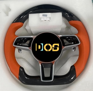 Volant en cuir <span class=keywords><strong>orange</strong></span> personnalisé DOS pour Porsche Cayenne Macan Cayman 718 991 911 Panamera Volant en <span class=keywords><strong>fibre</strong></span> de carbone avec LED - Product Image 1