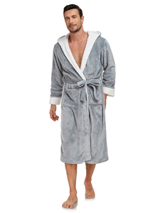 Bata de Invierno con Capucha para Hombre, Talla Grande, Suave, Cálida, Informal, para Playa o Baño - Product Image 5