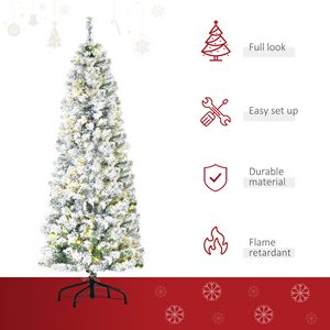 Christmas Tree 6ft Prelit Flocked 250 Warm LED <b>Lights</b> 462 <b>Branches</b> Green White PE PVC Material for Indoor Decorations 210 cm - Product Image 4