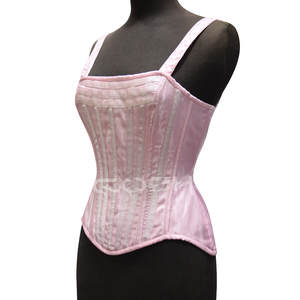 Dernier design – Corset bustier haut de gamme rose côtelé en satin, élégant, à col carré, sans manches, style halter - Product Image 1