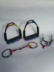 Estribos de aluminio arcoíris con placa de agarre texturizada para montar a caballo, estribos de aluminio para caballos - Product Image 6
