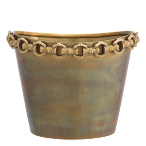 Gold Round Metal <b>Ice</b> Bucket with Lid Decorative Chain Link Rim Luxury Beverage <b>Cooler</b> - Product Image 3