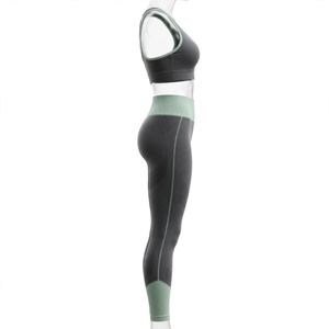 Women's Black <b>Green</b> Yoga <b>Set</b> Racerback Sports Bra High Waist Full Length Leggings Contrast Binding Breathable - Product Image 1