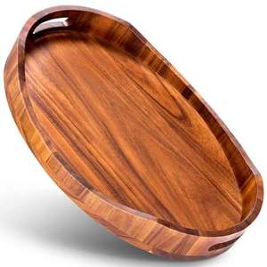 Plateau de service rectangulaire en bois brun, nouveau design, avec poignées, style rustique, grande taille, pour jus, gâteaux, plateaux de rangement - Product Image 1