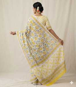Sari Étnico de Algodón para Mujer, Hecho a Mano, Largo hasta el Suelo, con Función de Secado Rápido, para Fiestas, Diwali y Uso Casual, Estilo Indio/Pakistaní - Product Image 2