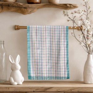 Serviettes de cuisine à motif à carreaux fabriquées en Inde à prix avantageux avec design et logo personnalisés - Product Image 1