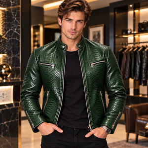 <b>Mens</b> <b>White</b> Embossed Snake Leather <b>Jacket</b> Slim Fit Biker Coat with Breathable Silk Lining Winter Streetwear - Product Image 6