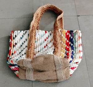 High Demand braided jute <b>bags</b> in multicolour cotton chindi rugs best for <b>beach</b> and shopping <b>tote</b> <b>bags</b> with cotton lining - Product Image 4