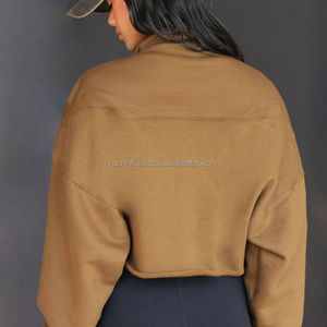 Sweat à capuche court pour femme, pull en coton léger avec ourlet élégant, parfait pour l'entraînement, la salle de sport et la mode quotidienne - Product Image 3