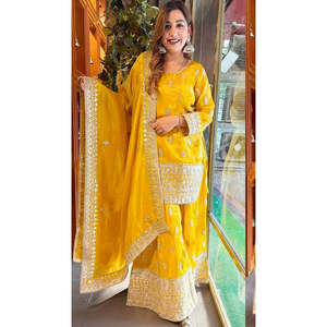 Conjunto de ropa de fiesta de diseñador para mujer con hermoso Top Dupatta y Sarara - Product Image 6