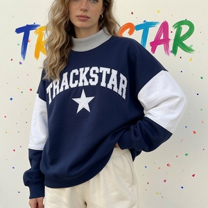 Olive Green Color-Block <b>Stand</b> Mock Neck Sweatshirt Trackstar Printed Unisex Pullover Heavyweight Fleece Breathable Streetwear - Product Image 2