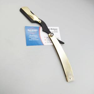 Maquinilla de afeitar plegable de acero inoxidable con borde recto dorado para peluquería, peluquería y corte de pelo - Product Image 3