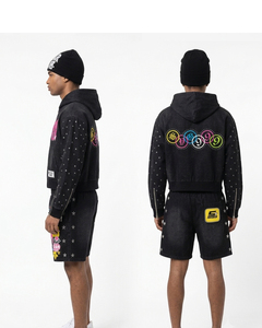 Men's Oversized Hooded Sweatshirt Black <b>Star</b> Print Streetwear Cotton French Terry Regular Fit Pocket <b>Design</b> Winter Wear - Product Image 2
