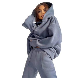 ชุดจ็อกกิ้งผู้หญิงไซส์ใหญ่แบบสั่งทำพิเศษสำหรับฤดูหนาว ทรงหลวมไหล่ตก พร้อมโลโก้สั่งทำ ชุดฮู้ดดี้ 2 ชิ้น สวมใส่สบาย - Product Image 1
