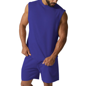 Summer <b>Men's</b> Sleeveless Sports Set Quick Dry Cotton Vest and <b>Shorts</b> Two Piece Casual Solid Color Wholesale Activewear - Product Image 3