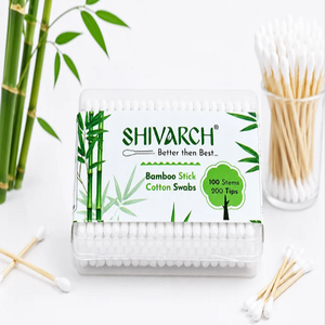 Hisopos de Algodón con Palitos de Bambú, 100 Unidades, Hisopos de Algodón Suaves de Doble Punta en Caja Plana Higiénica para Cuidado Personal - Product Image 1