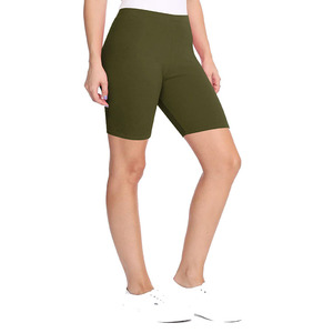 Short cycliste taille haute vert olive pour femme en tricot de spandex et polyester, décontracté, respirant, avec taille élastique, anti-frottement, style sportif - Product Image 1