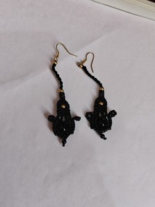 Vintage <b>Black</b> Macrame Drop Earrings Gold Plated <b>Hooks</b> Women's Everyday Wear Jewelry - Product Image 3