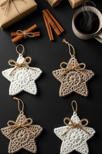 Anneau de serviette en crochet étoile neutre pour les fêtes, décoration artisanale en terre cuite, accessoire de table rustique bohème pour mariage et Noël - Product Image 4