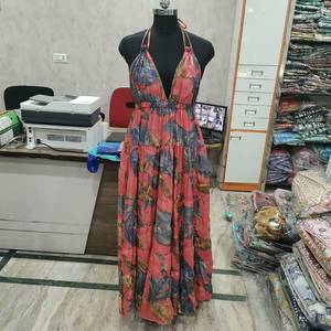 Robe longue d'été bohème à imprimé floral, col halter, coupe ample à volants, pour femme, tenue décontractée de plage - Product Image 3
