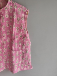 Chaleco Acolchado de Algodón Rosa para Mujer, Cuello Mao, Sin Mangas, con Bolsillos, Bordado a Mano, Ropa Exterior Informal - Product Image 3