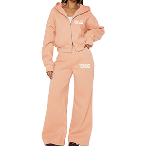 Ensemble de survêtement oversize à fermeture éclair, deux pièces décontractées, style streetwear, personnalisable avec logo et design - Product Image 1