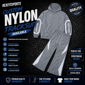 REXFIT SPORTS Custom <b>Nylon</b> <b>Tracksuit</b> <b>Men</b> Gray Windbreaker Jacket Pants Set Lightweight Sportswear Streetwear Jogger <b>Tracksuit</b> - Product Image 1
