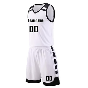 Custom Basketball Uniforms <b>White</b> Black V-Neck Sleeveless Jersey Shorts Sublimated Print Team Name Number Moisture Wicking Fabric - Product Image 1
