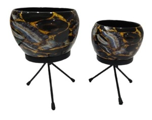 Modern Metal Planter <b>Stand</b> Set with Decorative Purple Flower Pots Indoor Outdoor Plant Holder for Home Living Room Balcony - Product Image 1