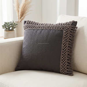 Coussin décoratif en coton bleu 20 × 20 pouces avec bordure tissée, coussin design, décoration contemporaine - Product Image 5