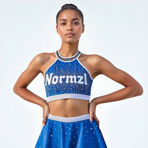 Ensemble d'uniformes de cheerleading sur mesure, directement de l'usine, pour femmes, rouge et noir, costume de danse, décoration en strass - Product Image 3