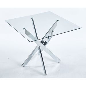 Modern Space Saving Kitchen & Living Room <b>Dining</b> <b>Table</b> with Tempered <b>Glass</b> Top and Cross Metal Leg Chrome <b>Square</b> Legs - Product Image 1