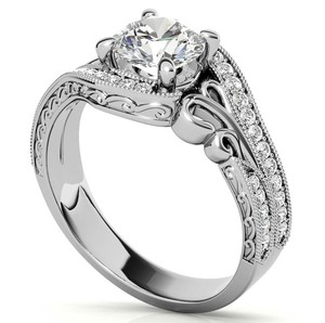 Bague de Mariage Solitaire en Moissanite Ronde Plaqué Or Blanc Argenté, Luxe Scintillant, Cadeau d'Anniversaire pour Femme - Product Image 4