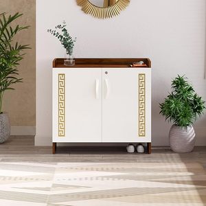 Zapatero de madera de dos tonos con 2 puertas, organizador de calzado con cerradura, con capacidad para guardar hasta 10-12 pares para el hogar. - Product Image 6