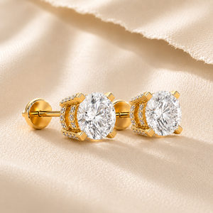 18K Solid Gold Hidden Halo Solitaire Screw <b>Back</b> Stud 2.30 CTW DEF-VVS Lab Grown Diamond Rhodium Plated IGI Certified <b>Earrings</b> - Product Image 1