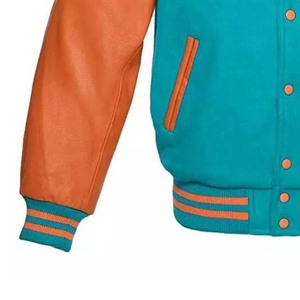 Everyday Versatile Varsity <b>Jacket</b> Wool Blend <b>Leather</b> Sleeves Stand Front Logo-Canvas Fabric for School Sports Street Outfits - Product Image 2