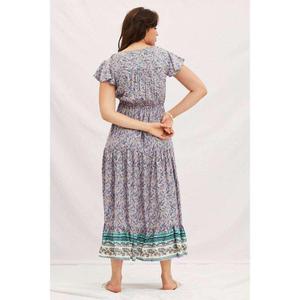 Women <b>Boho</b> Printed Cotton Maxi <b>Dress</b> V Neck Flutter Sleeve Tiered Flowy Casual <b>Summer</b> Beach Long <b>Dress</b> - Product Image 1