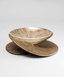 Centro de Mesa Escultural Moderno de Vidrio Dorado con Base Metálica Texturizada en Espiral Artística, Flotante, Ecológico, para Exhibición en Fiestas - Product Image 4